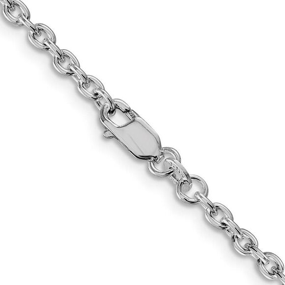 2.75mm Rhodium Plated Sterling Silver Solid Cable Chain Necklace, 18in